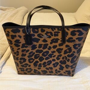 Coach Leopard Pattern Tote - Tan and Black